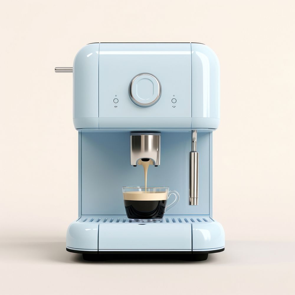 A babyblue minimal beige coffee machine appliance cup coffeemaker.