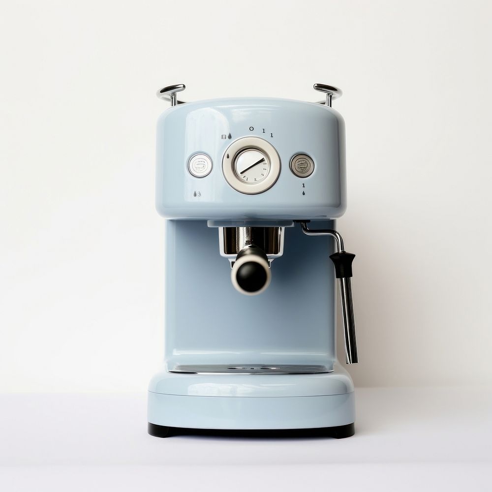 A babyblue minimal beige coffee machine mixer coffeemaker technology.