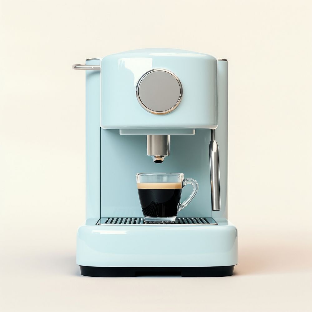 A babyblue minimal beige coffee machine cup mug coffeemaker.
