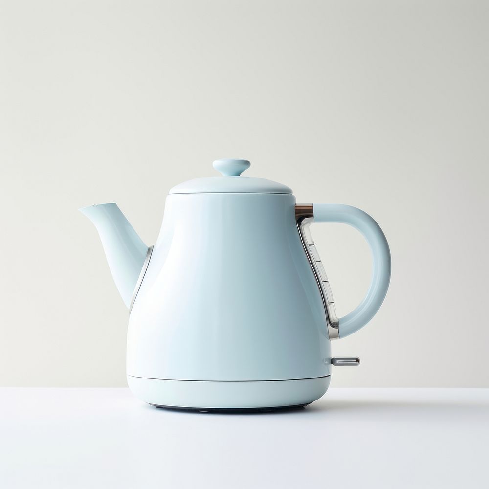 A babyblue minimal gelectric kettle teapot refreshment simplicity.