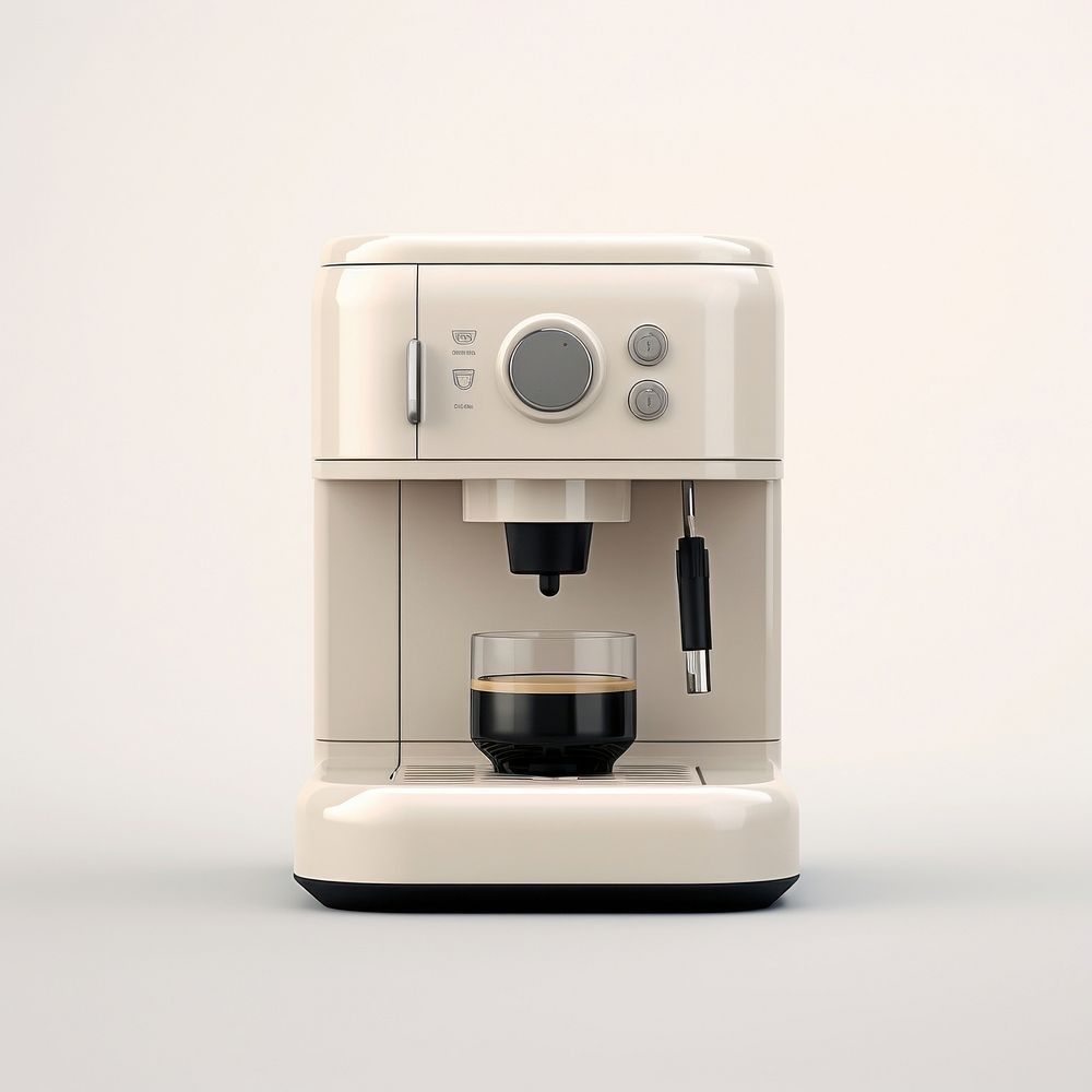 A beige minimal beige coffee machine appliance cup coffeemaker.