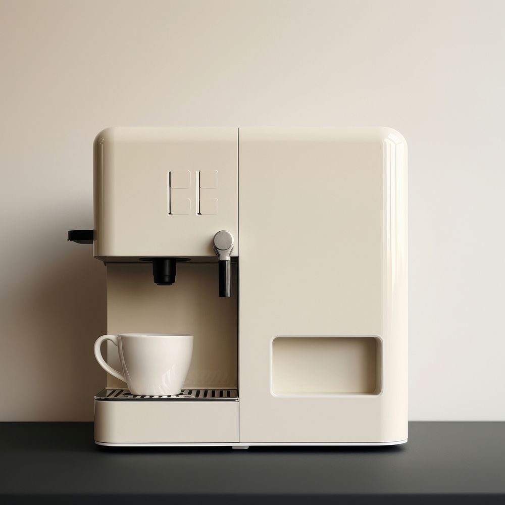 A beige minimal beige coffee machine cup mug coffeemaker.