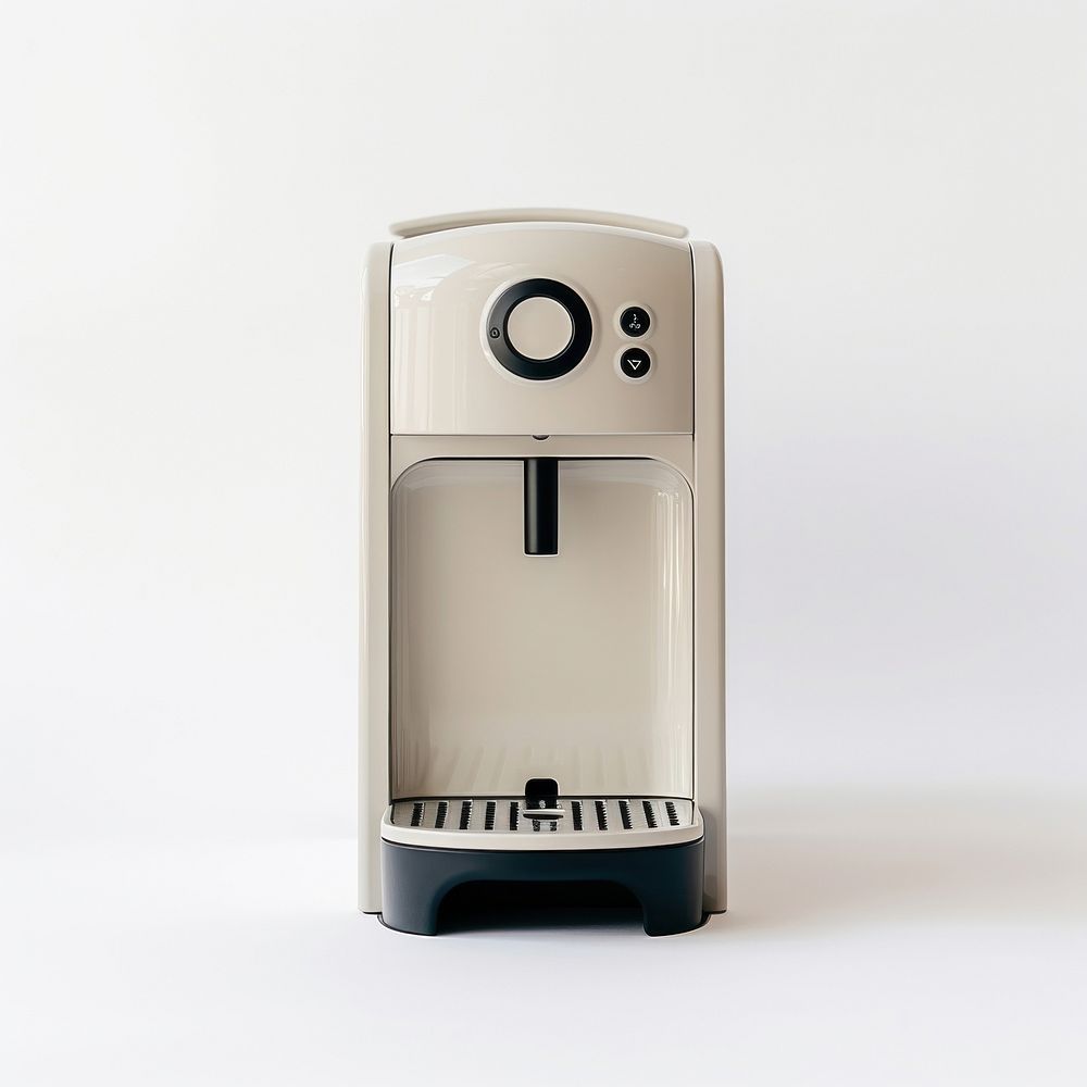 A beige minimal beige coffee machine white background coffeemaker electronics.