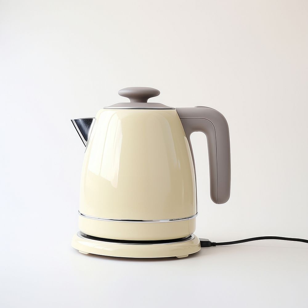 A beige retro minimal mini kettle appliance white background small appliance.
