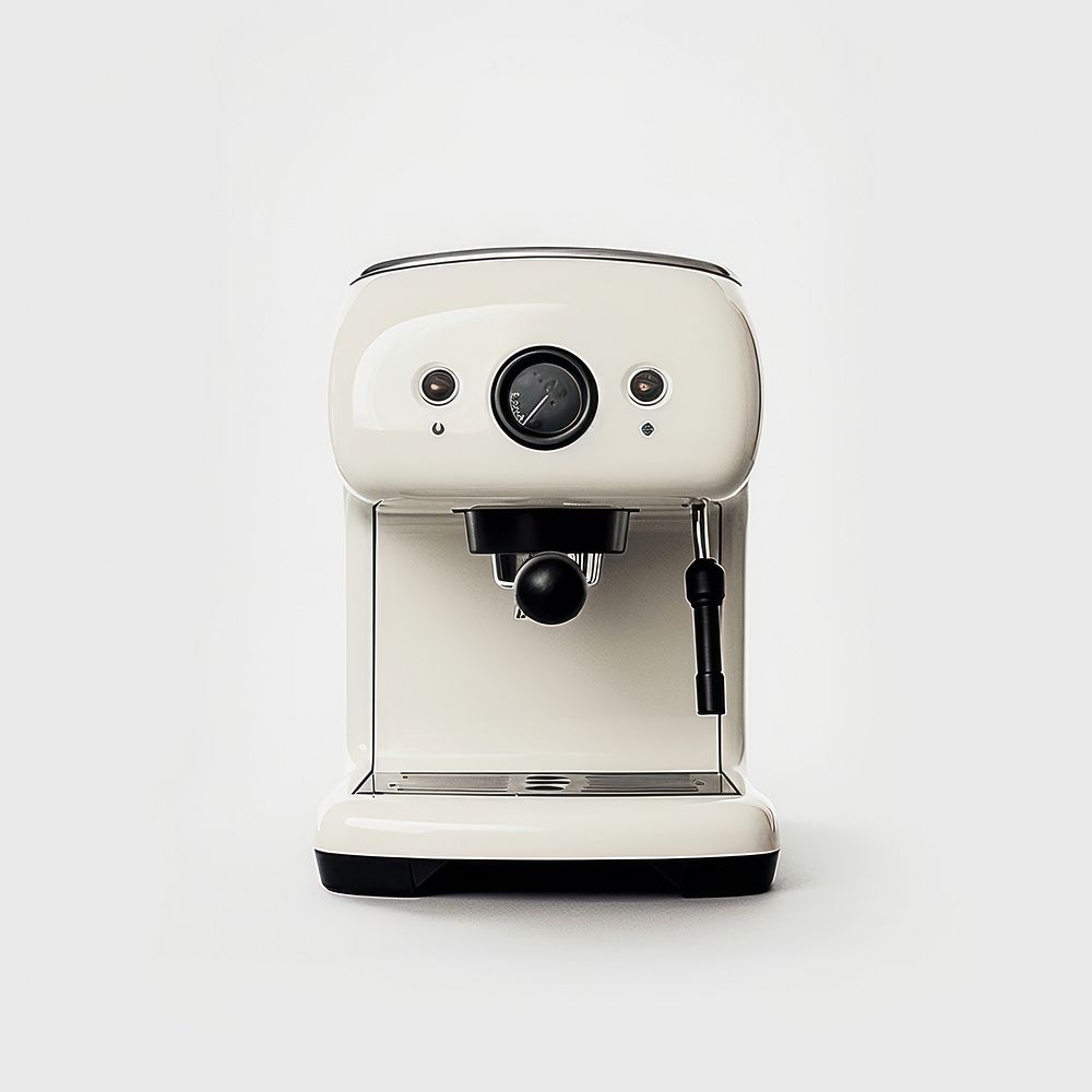 A black minimal beige coffee machine white background coffeemaker electronics.
