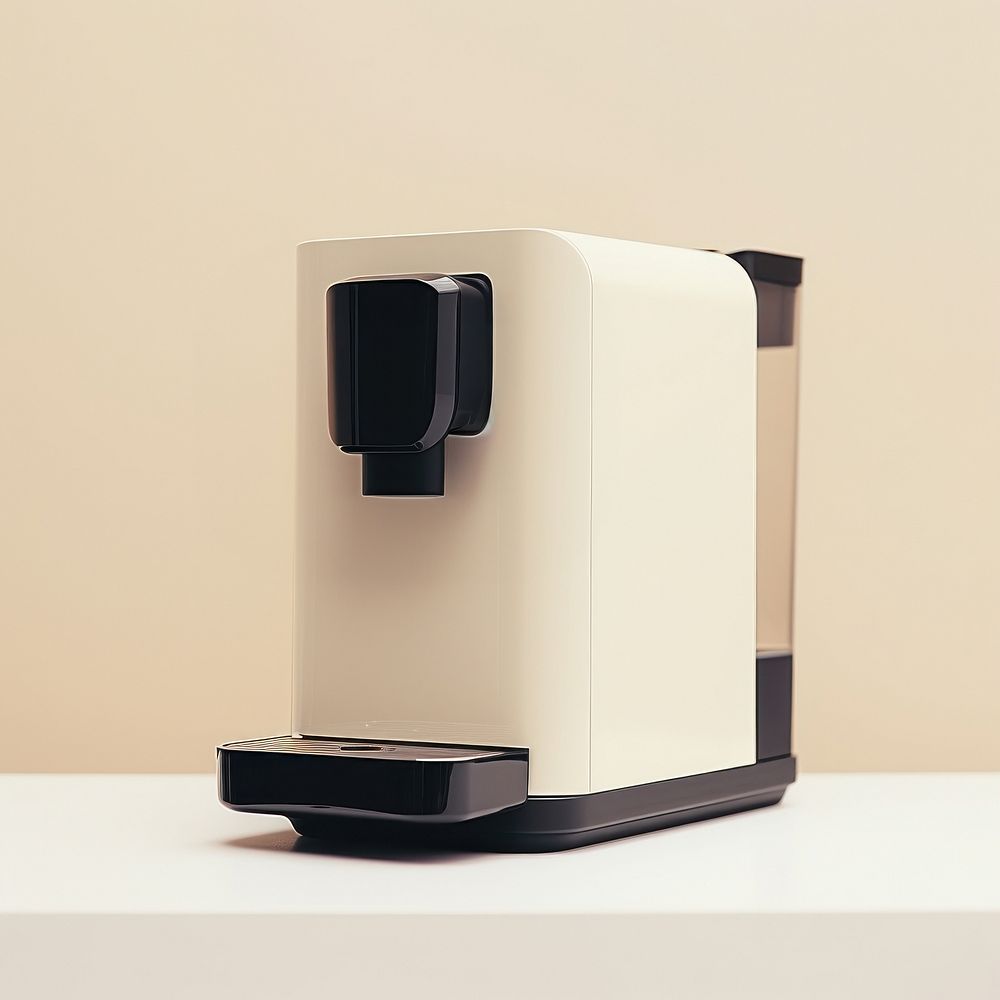 A black minimal beige coffee machine coffeemaker electronics technology.