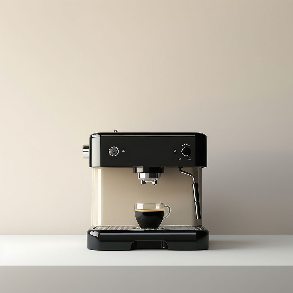 A black minimal beige coffee machine coffeemaker electronics technology.