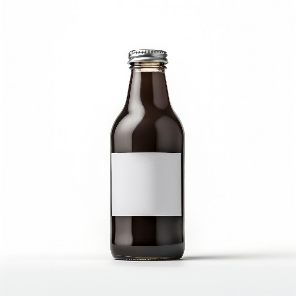 A cold brew glass bottle with blank white label  drink beer white background.