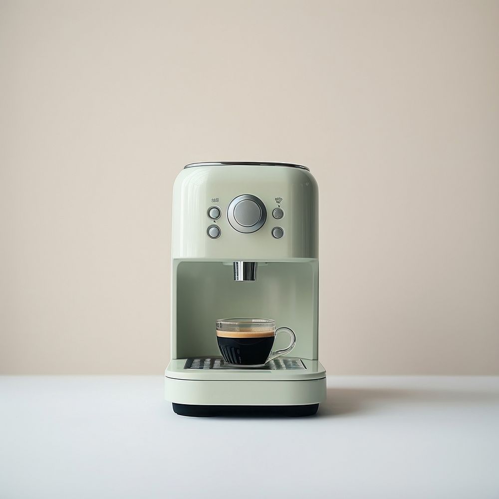 A green minimal beige coffee machine cup coffeemaker technology.