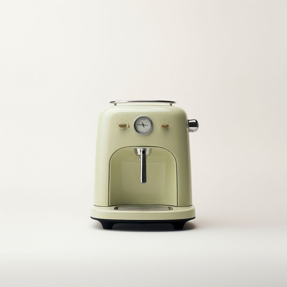A green minimal beige coffee machine white background coffeemaker technology.