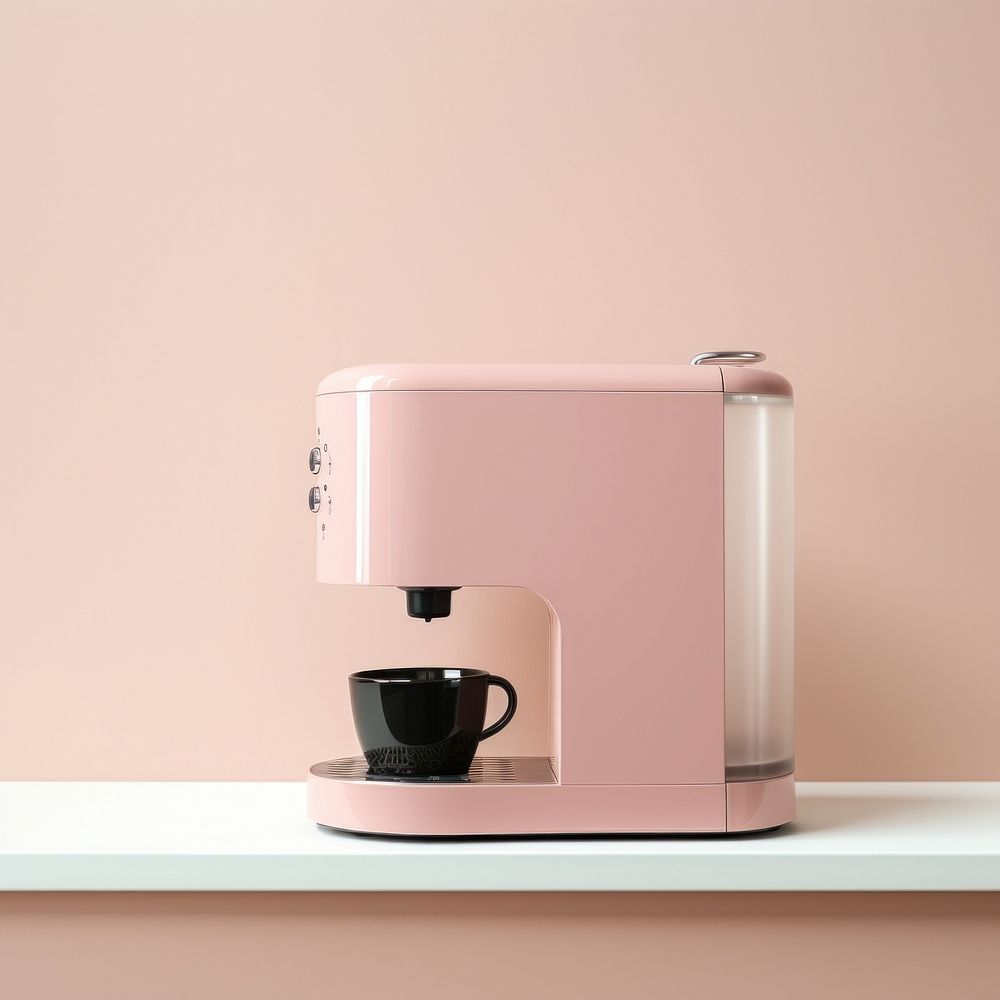 A pink minimal beige coffee machine mixer cup mug.