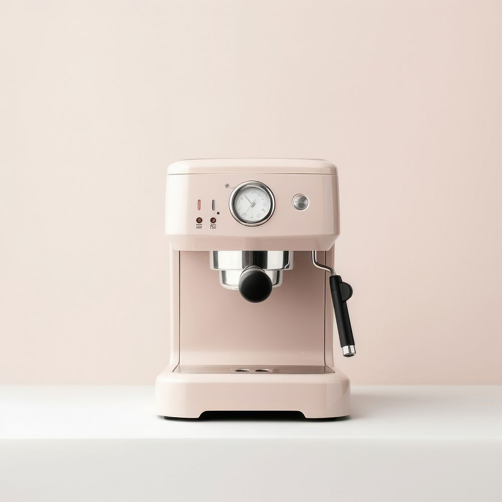 A pink minimal beige coffee machine appliance mixer coffeemaker.