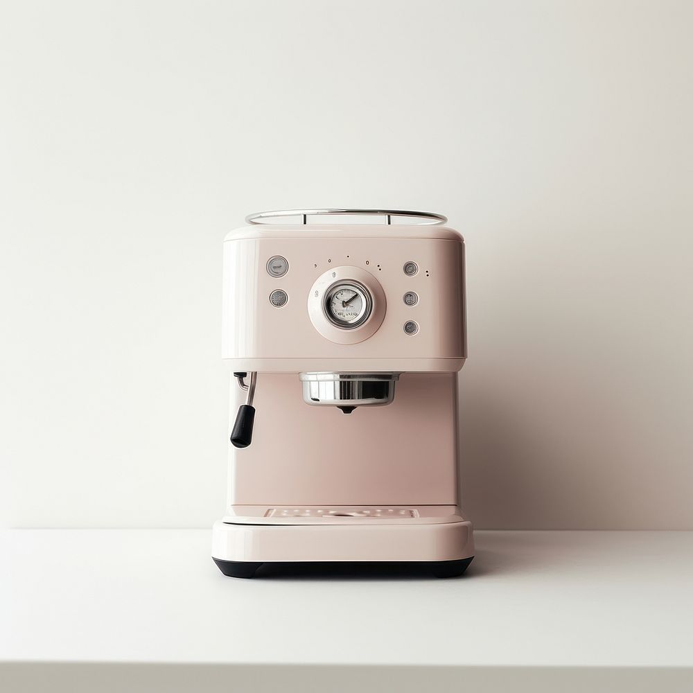 A pink minimal beige coffee machine appliance coffeemaker technology.