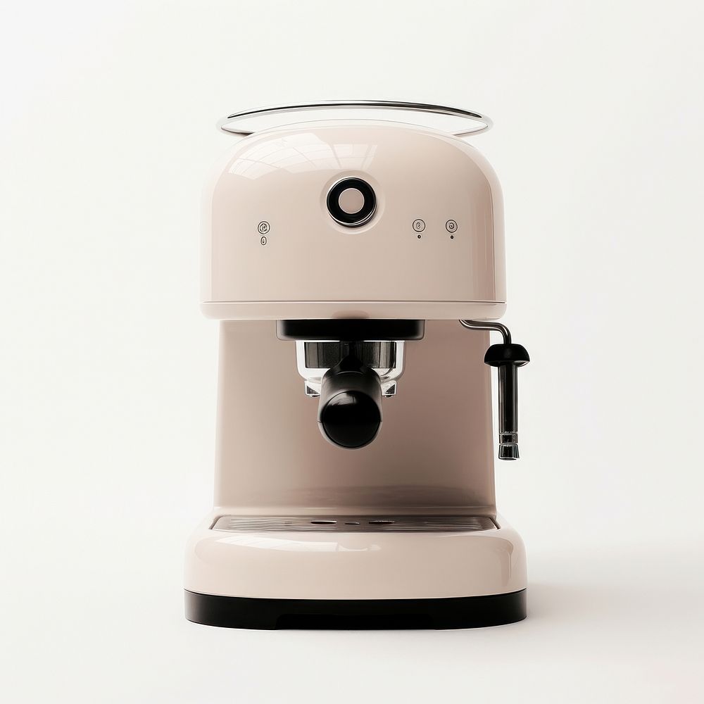 A pink minimal beige coffee machine white background coffeemaker technology.