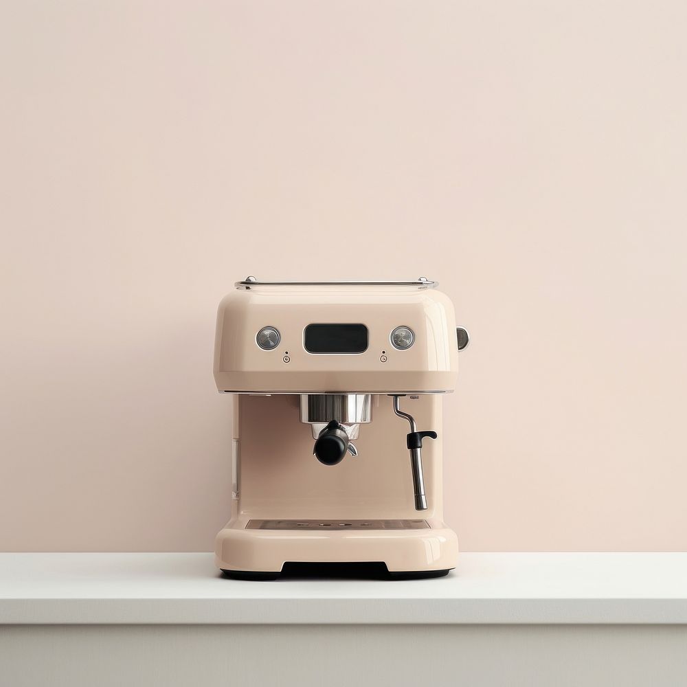 A pink minimal beige coffee machine mixer coffeemaker technology.