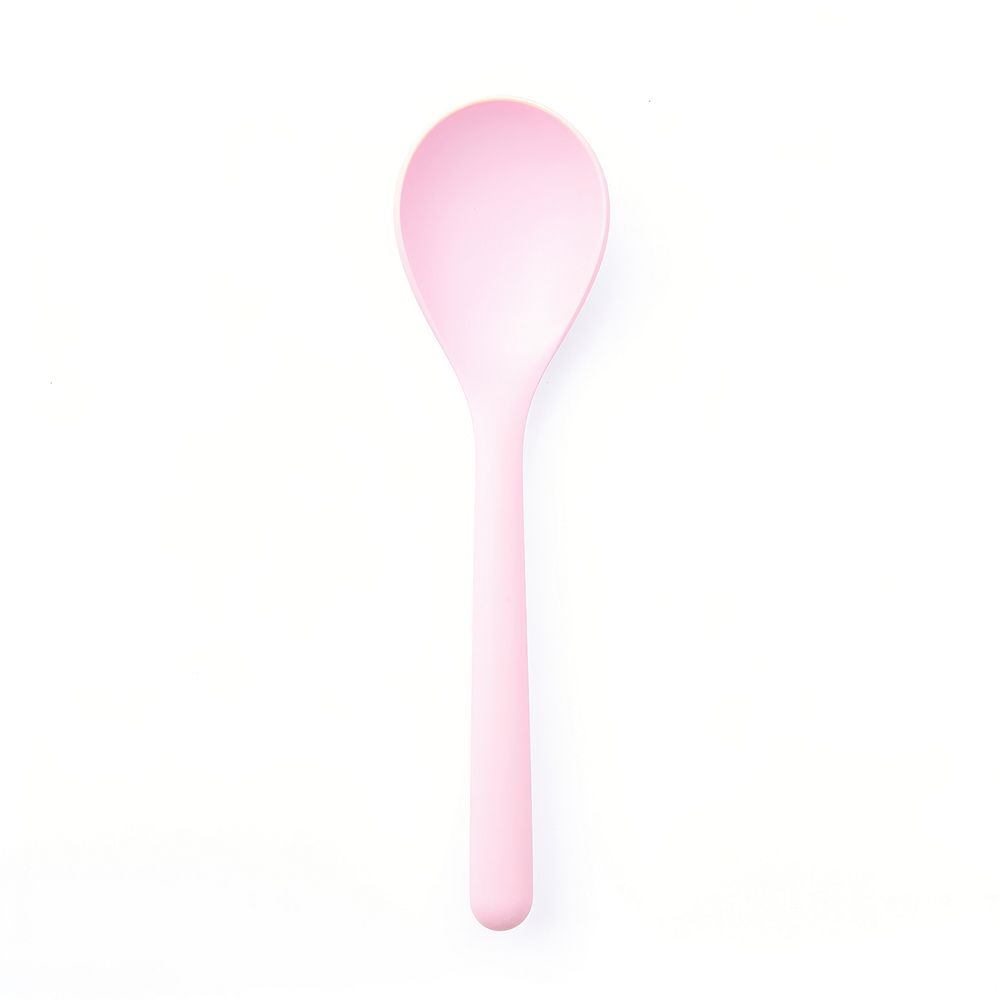 A pink rubber spoonula white background silverware simplicity.