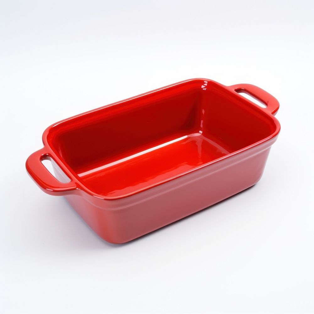 A red hot dish ceramic white background freshness container.
