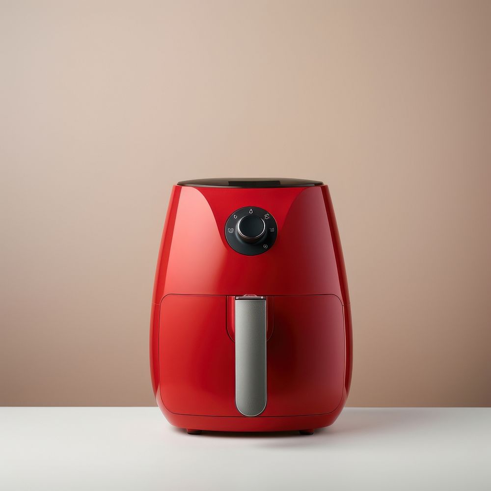 A red minimal air fryer coffeemaker technology appliance.