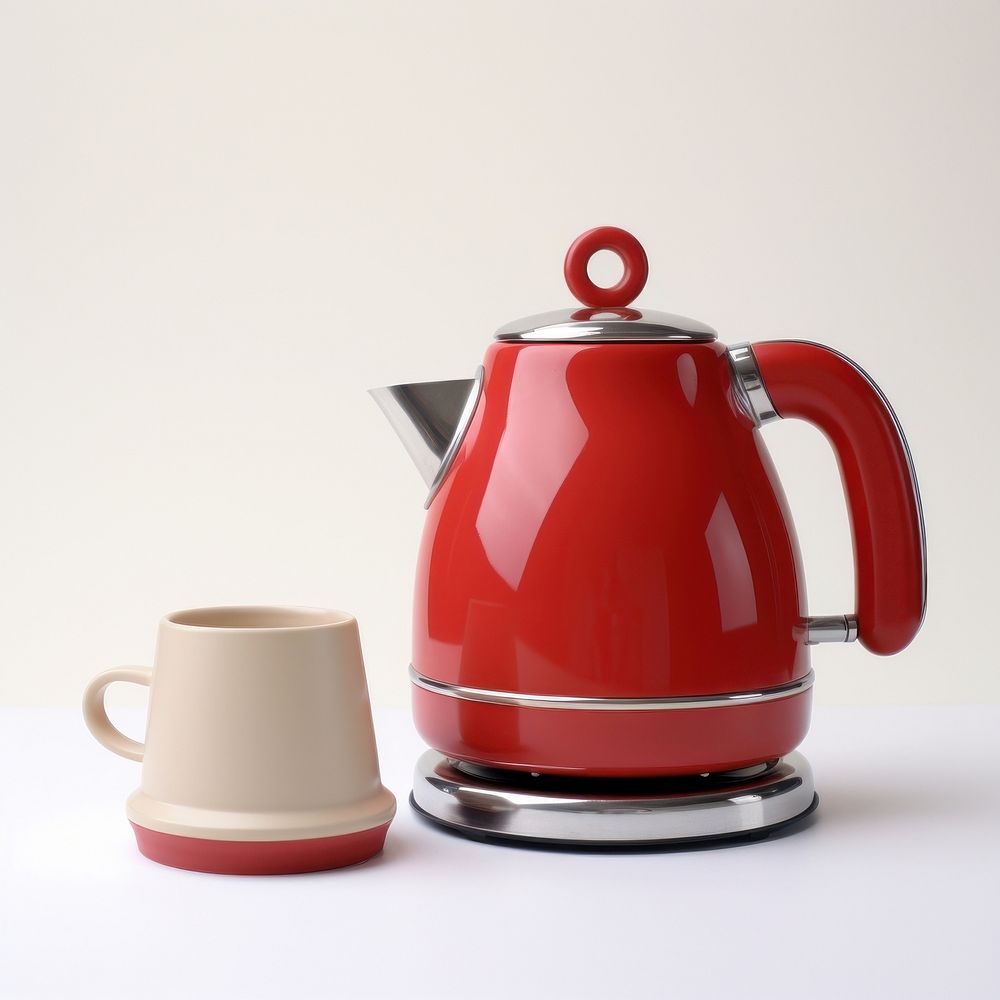 A red retro minimal mini kettle teapot cup mug.