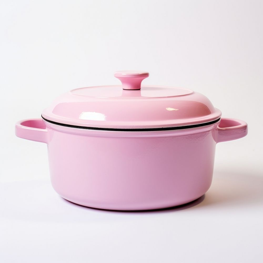 A retro pink dutch oven pot cookware white background ceramic.