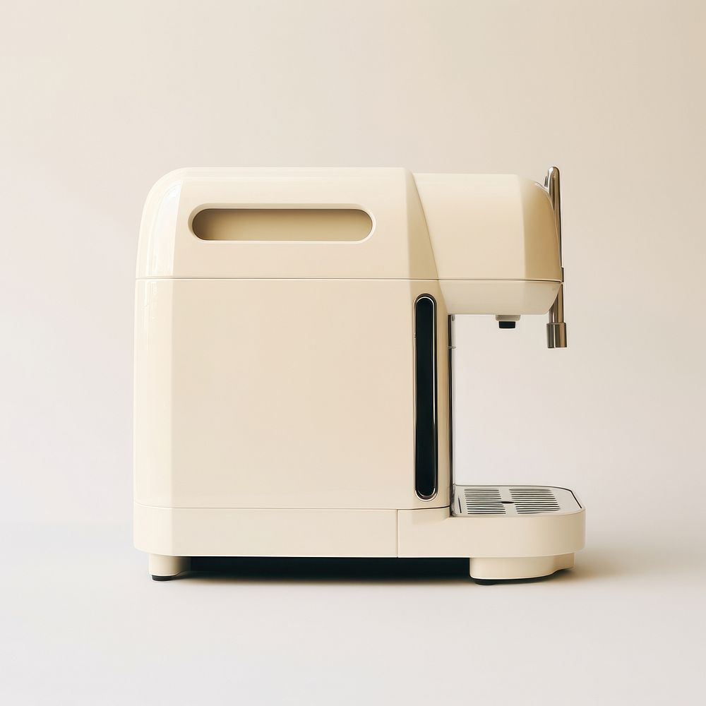 A white minimal beige coffee machine mixer coffeemaker technology.