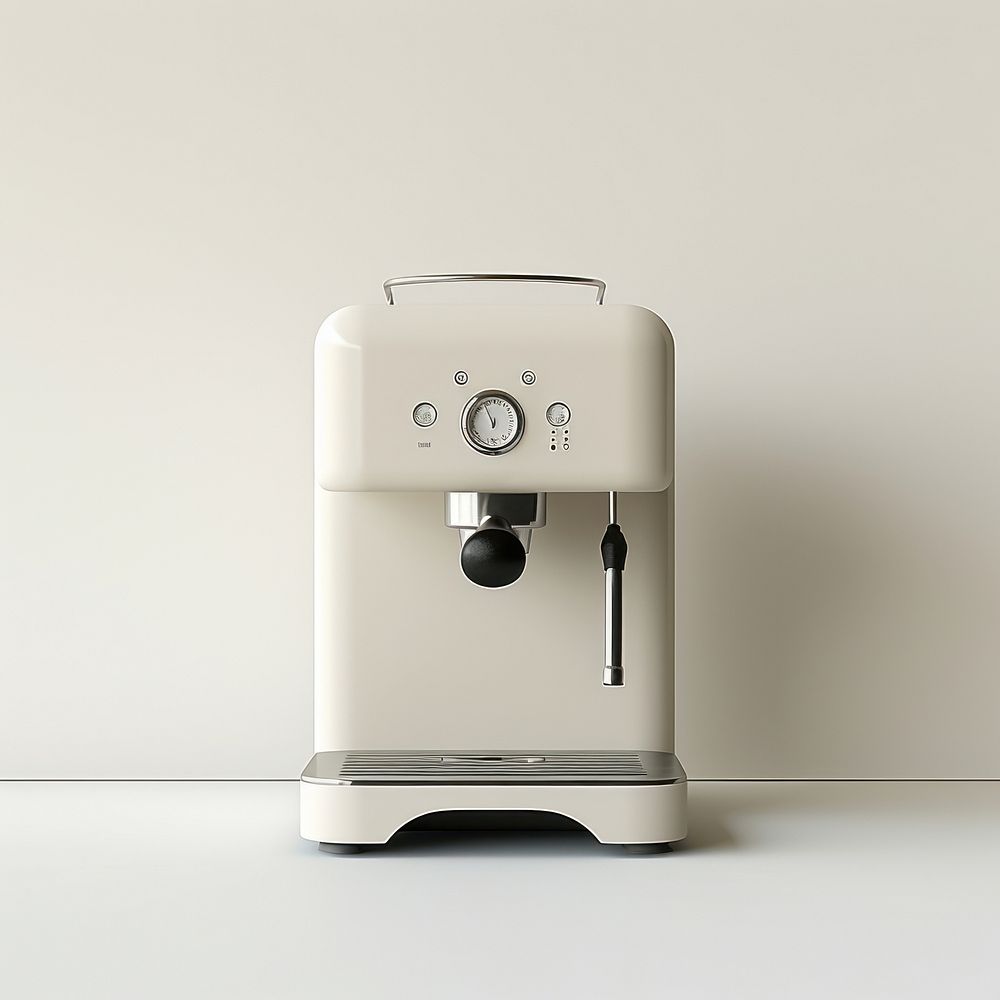 A white minimal beige coffee machine coffeemaker technology beverage.