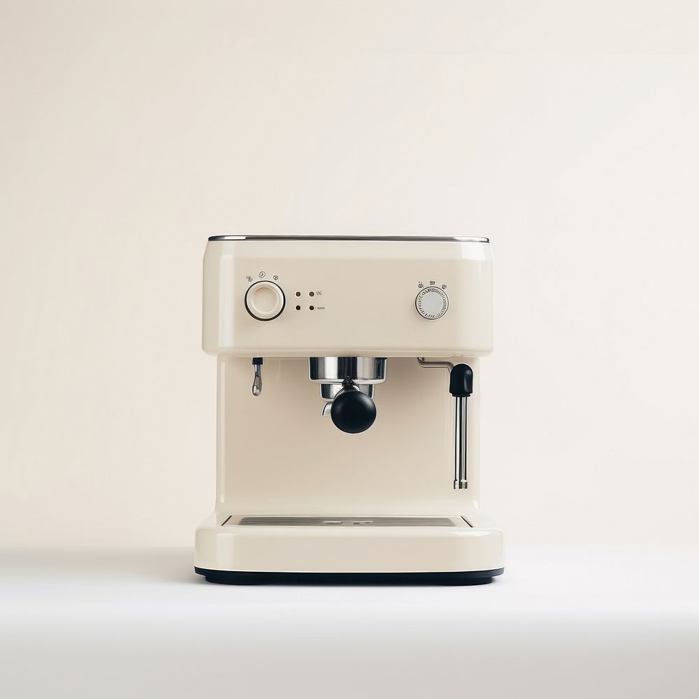 A white minimal beige coffee machine appliance coffeemaker technology.