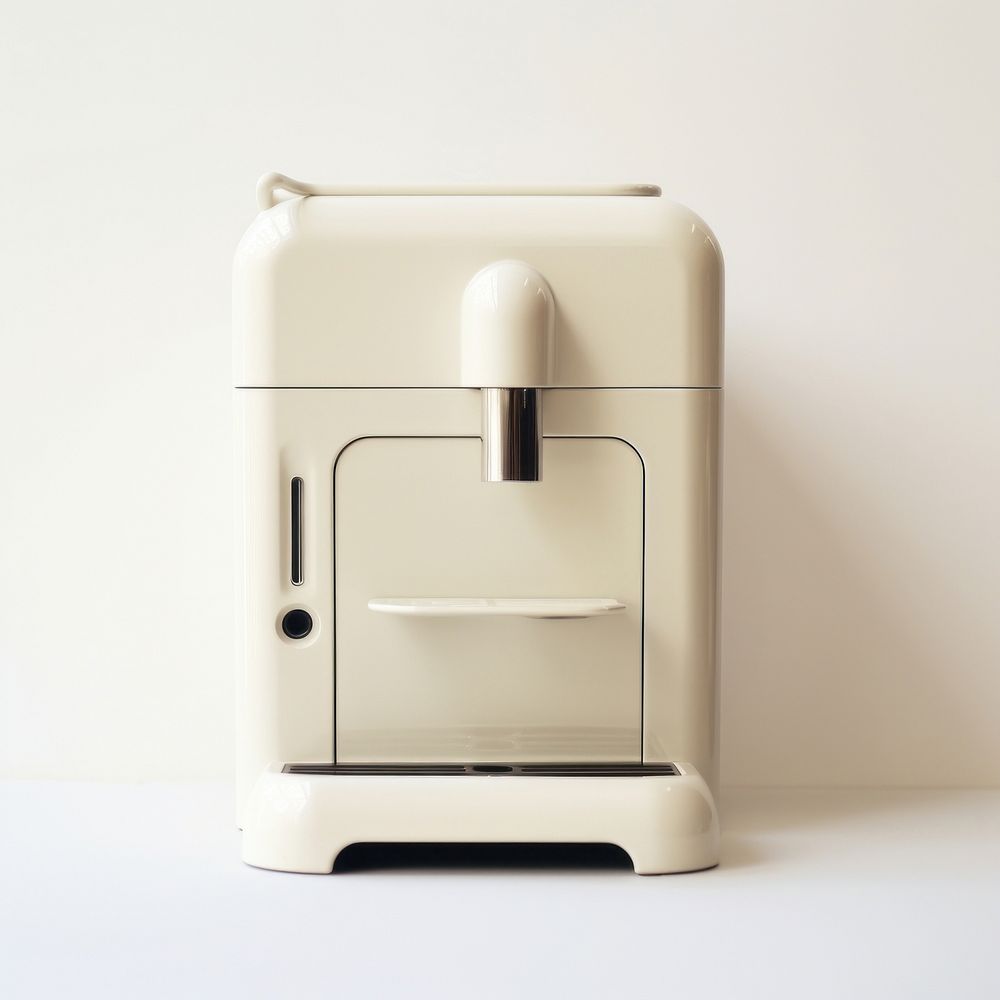 A white minimal beige coffee machine coffeemaker technology appliance.