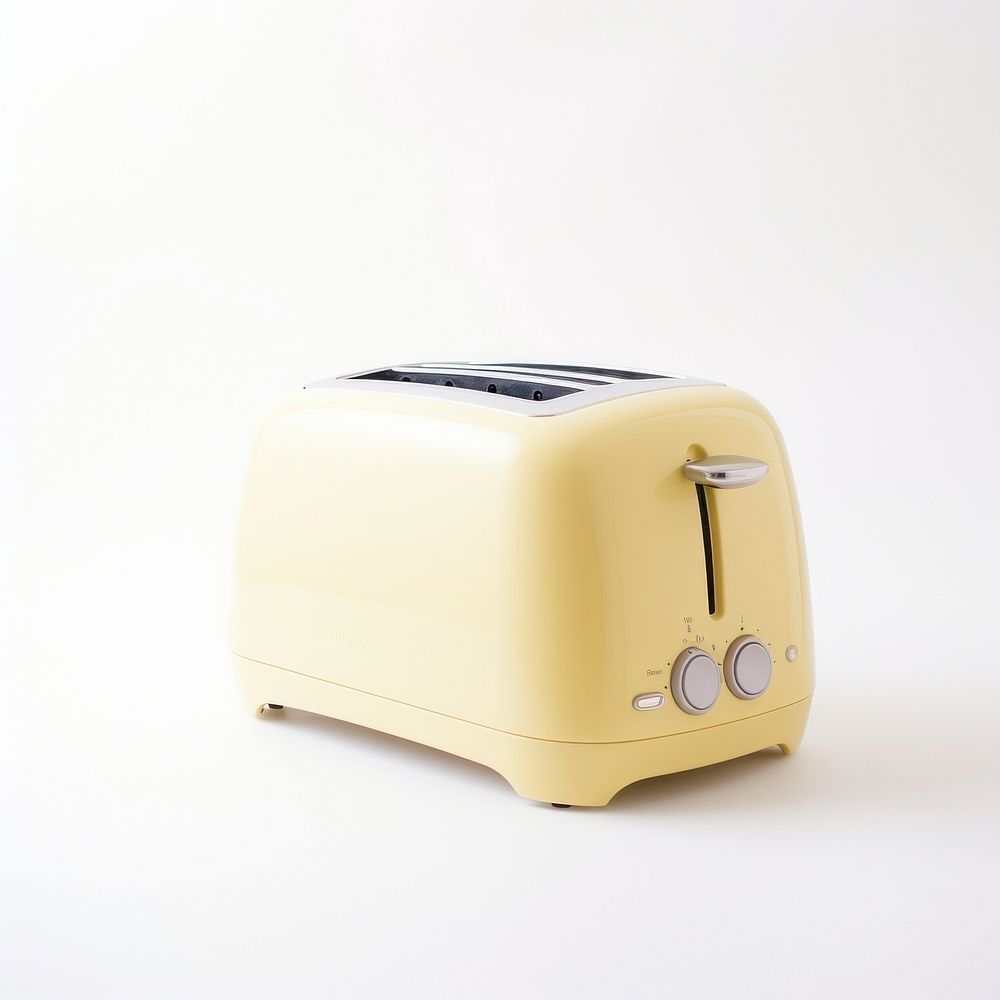 A yellow retro minimal toaster appliance white background small appliance.