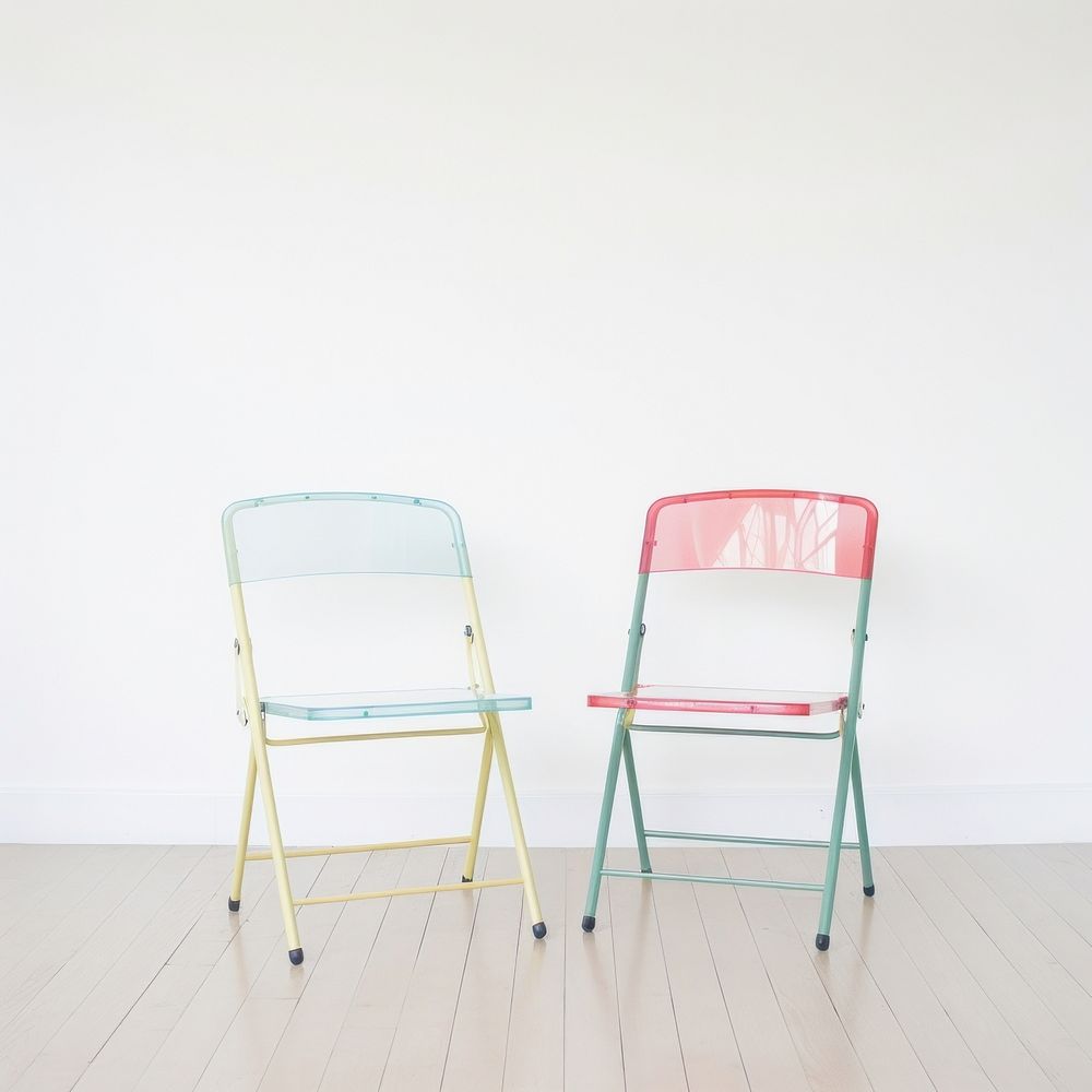 Acrylic folding chairs furniture white background architecture.