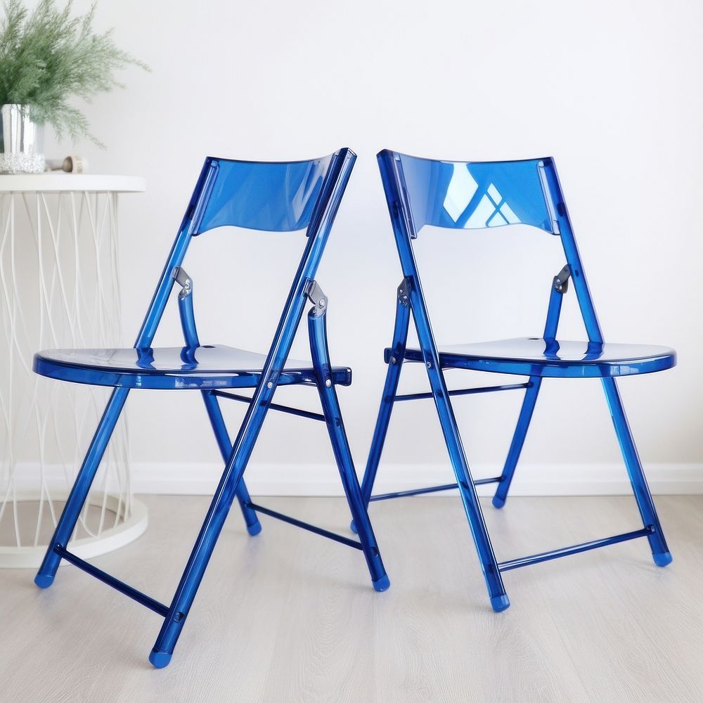 Blue acrylic folding chairs furniture highchair outdoors.
