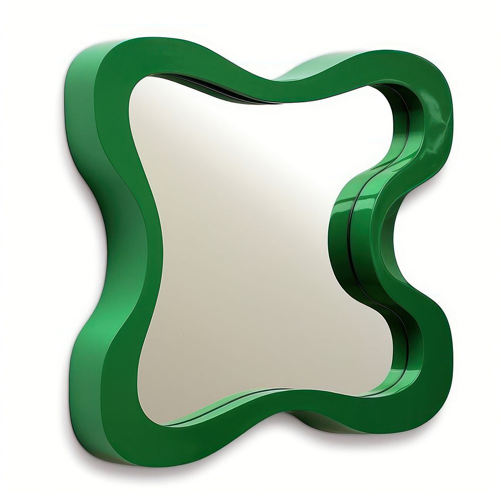 Green squiggle mirror for wall white background rectangle appliance.