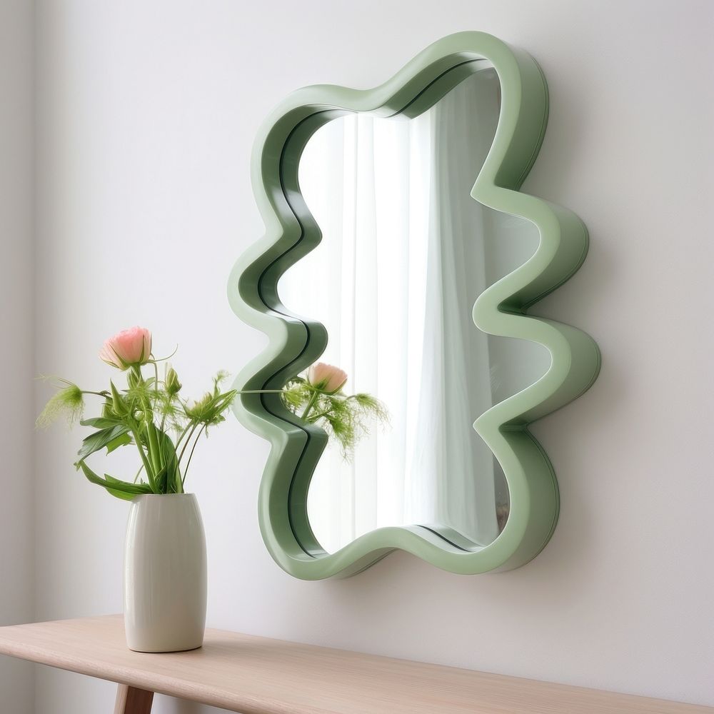 Green squiggle mirror for wall photo vase photography.