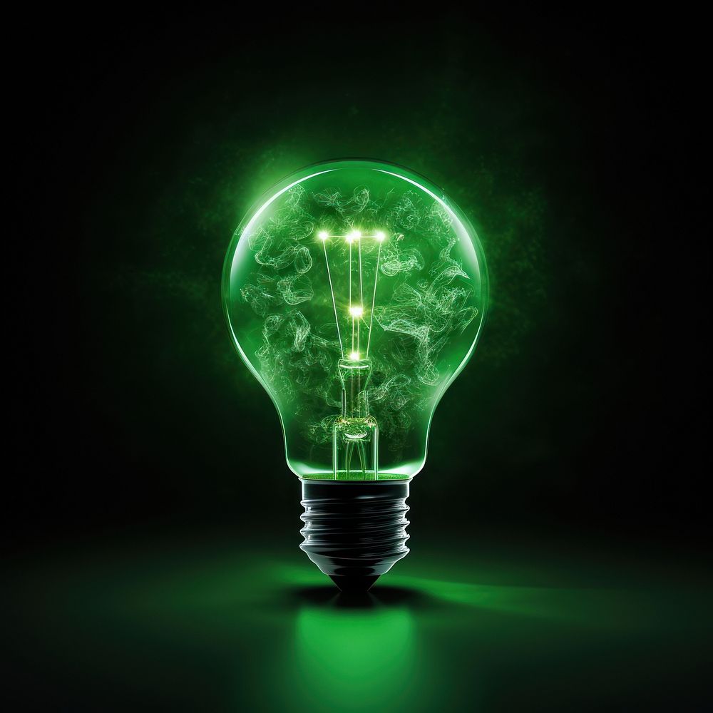 Green light technology lightbulb.