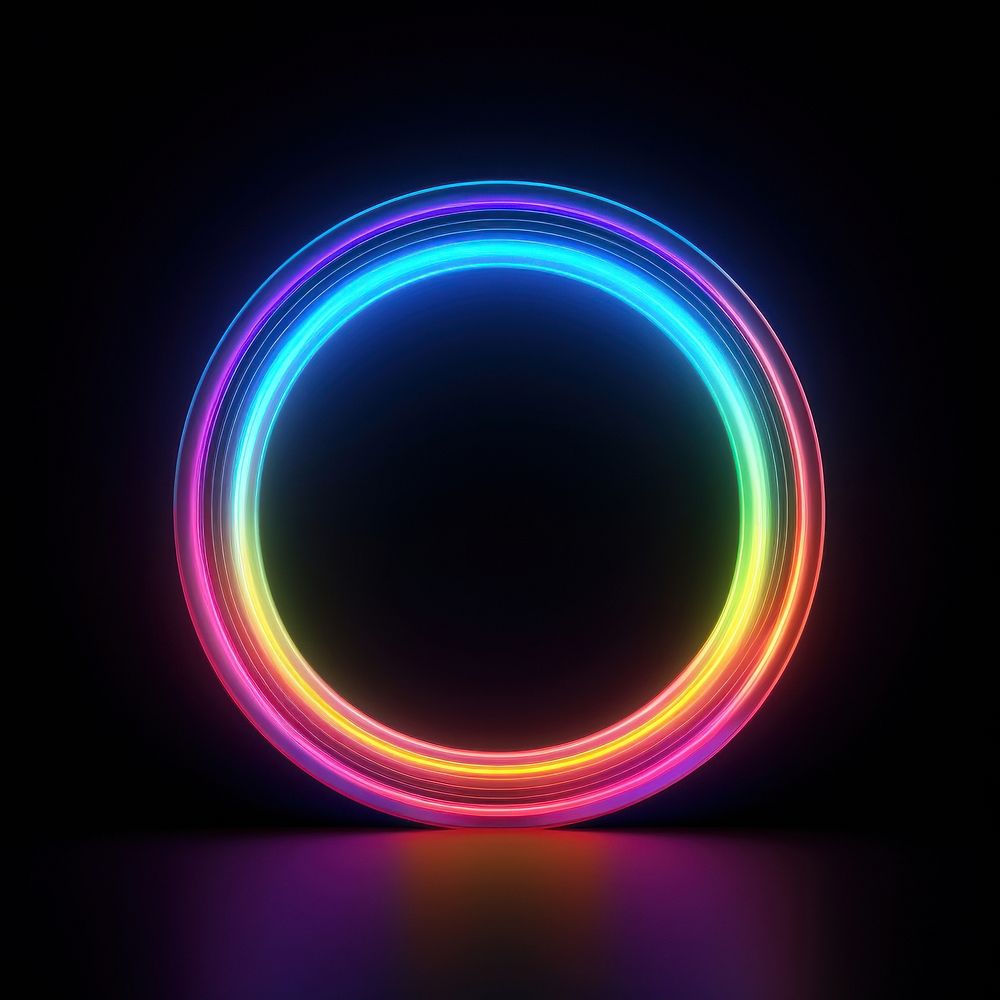 3D render of neon full moon icon rainbow purple light.