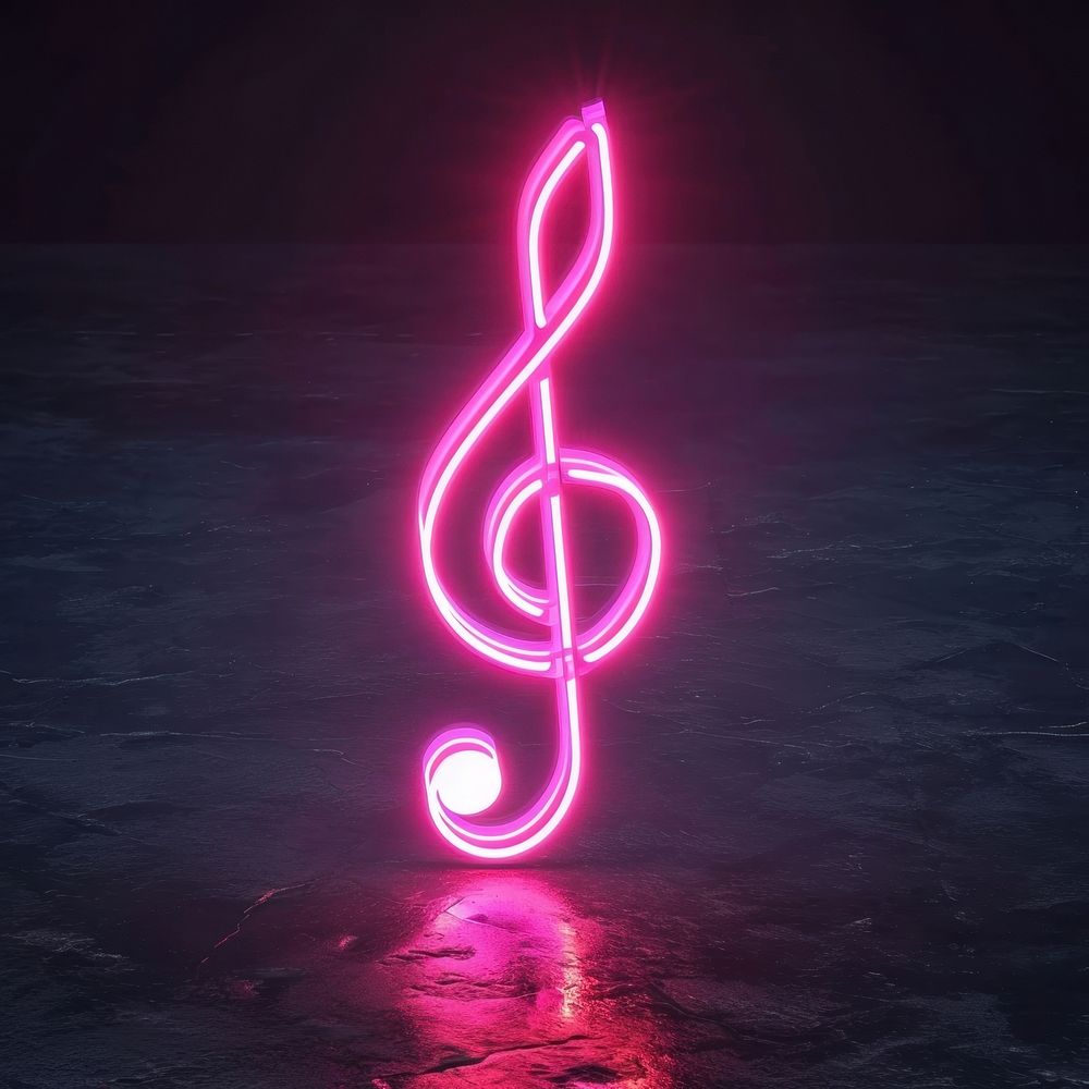 3D render of neon music icon light night illuminated.