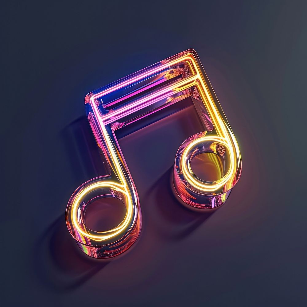 3D render of neon music icon number light illuminated.