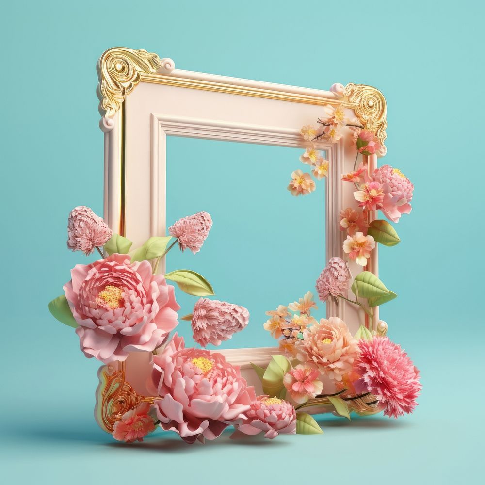 3d Surreal of a frame with flowers plant representation celebration.