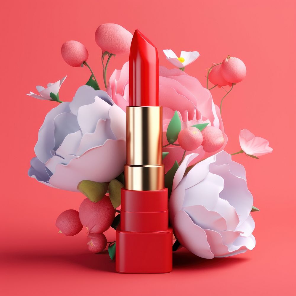 3d Surreal lipstick flowers cosmetics | Premium Photo Illustration ...