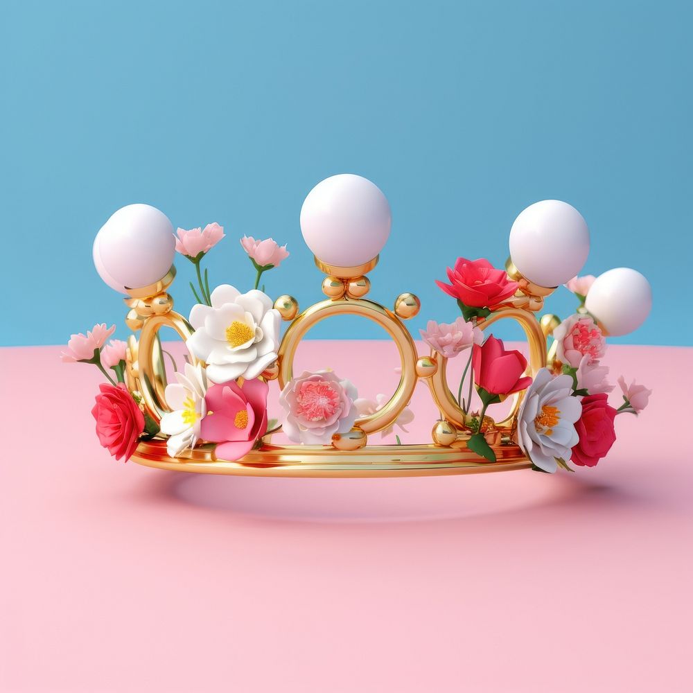 3d Surreal of a minimal crown with flowers tiara celebration accessories.