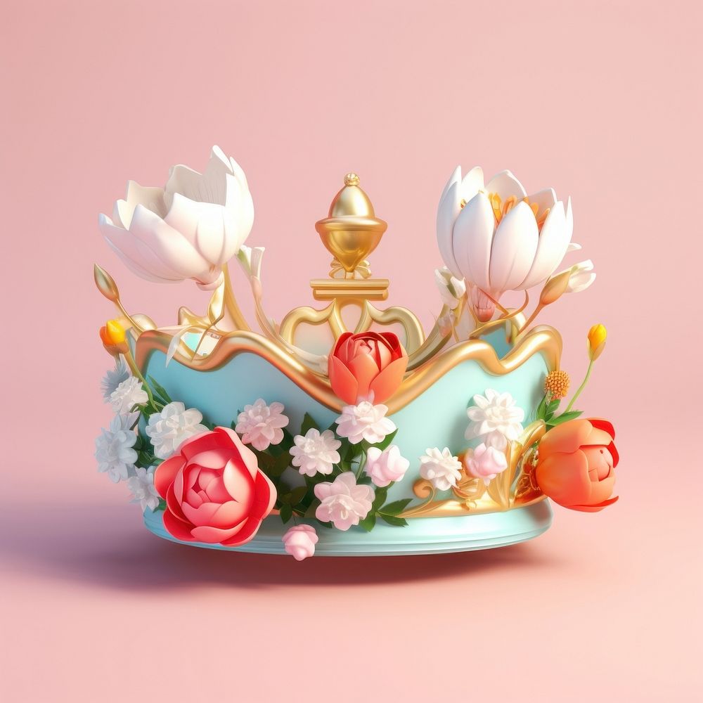 3d Surreal of a minimal crown with flowers plant representation spirituality.