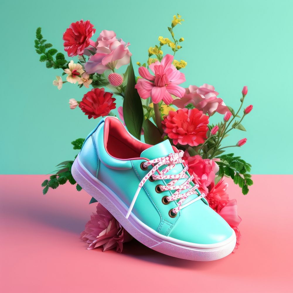 3d Surreal of a schoes with flowers footwear plant shoe.