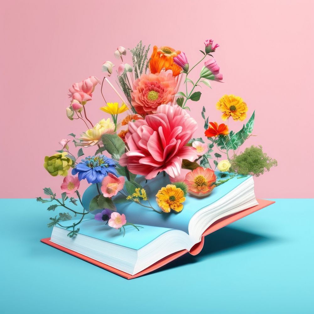 Open book with flowers plant petal art.