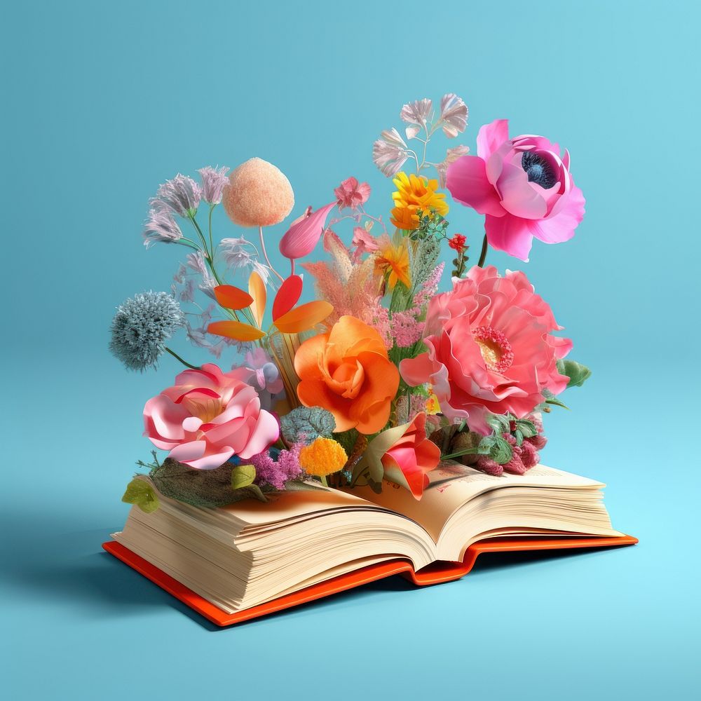 Open book with flowers plant petal art.