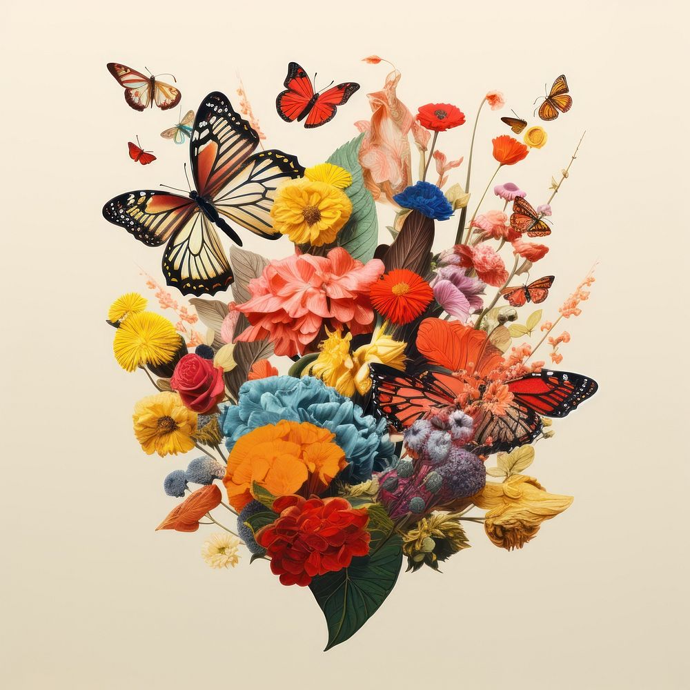Flowers and butterflies art painting graphics. AI generated Image by rawpixel.