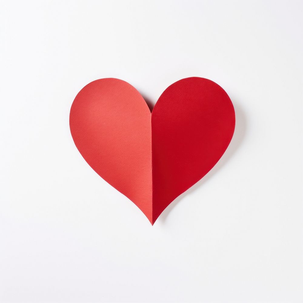 Red heart cut out in paper symbol white background romance.