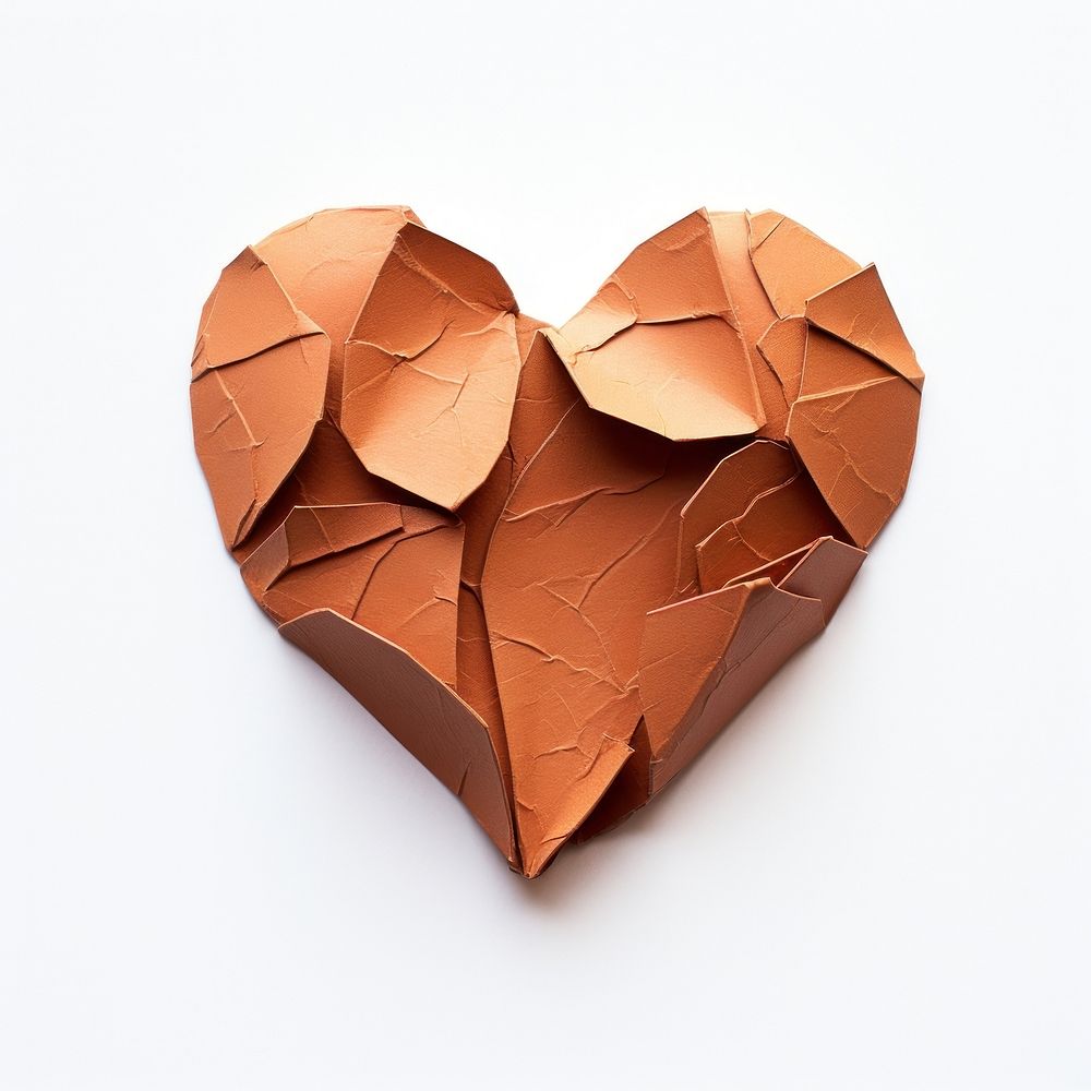 Simple broken heart paper origami white background.