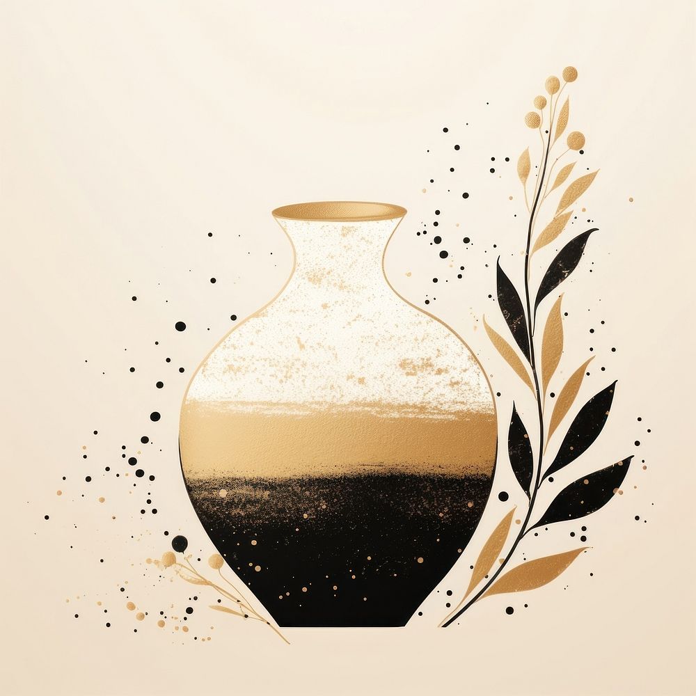 Black and gold minimal vase art container painting.