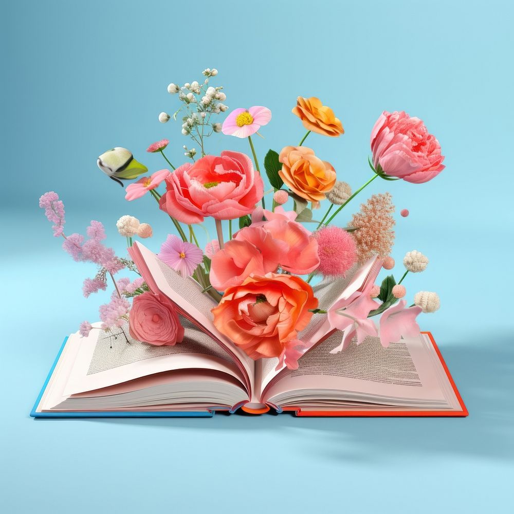 Open book with flowers publication plant petal.