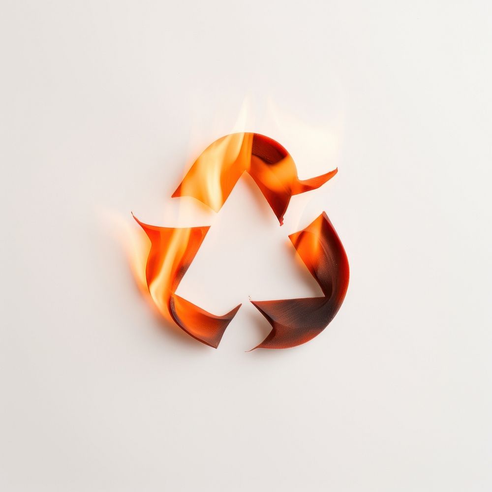 Burning recycle icon fire lighting glowing.